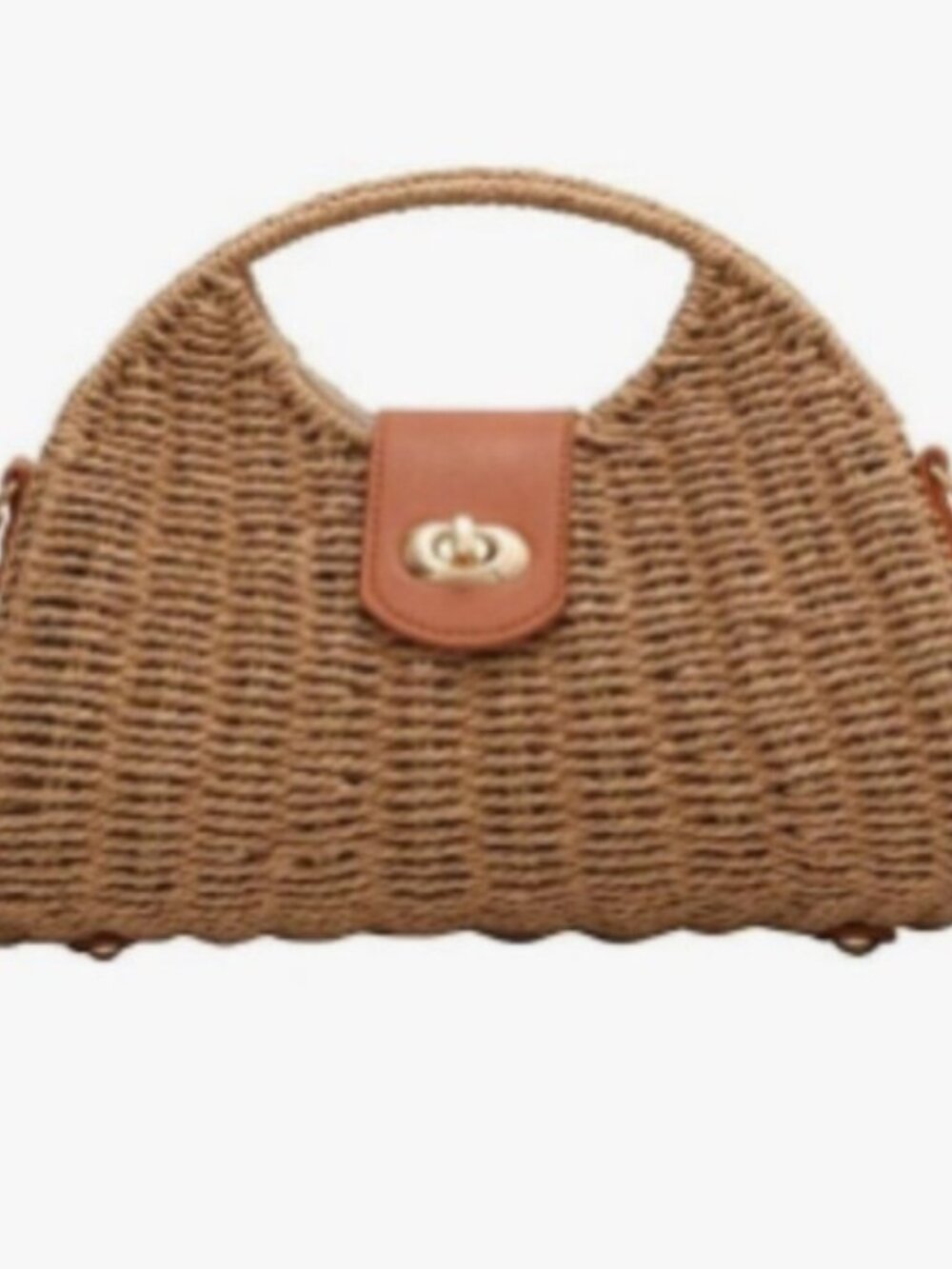Women's Straw Hand Woven Top Handle Crossbody Tote Bag Summer Beach Purse - Picture 2 of 8